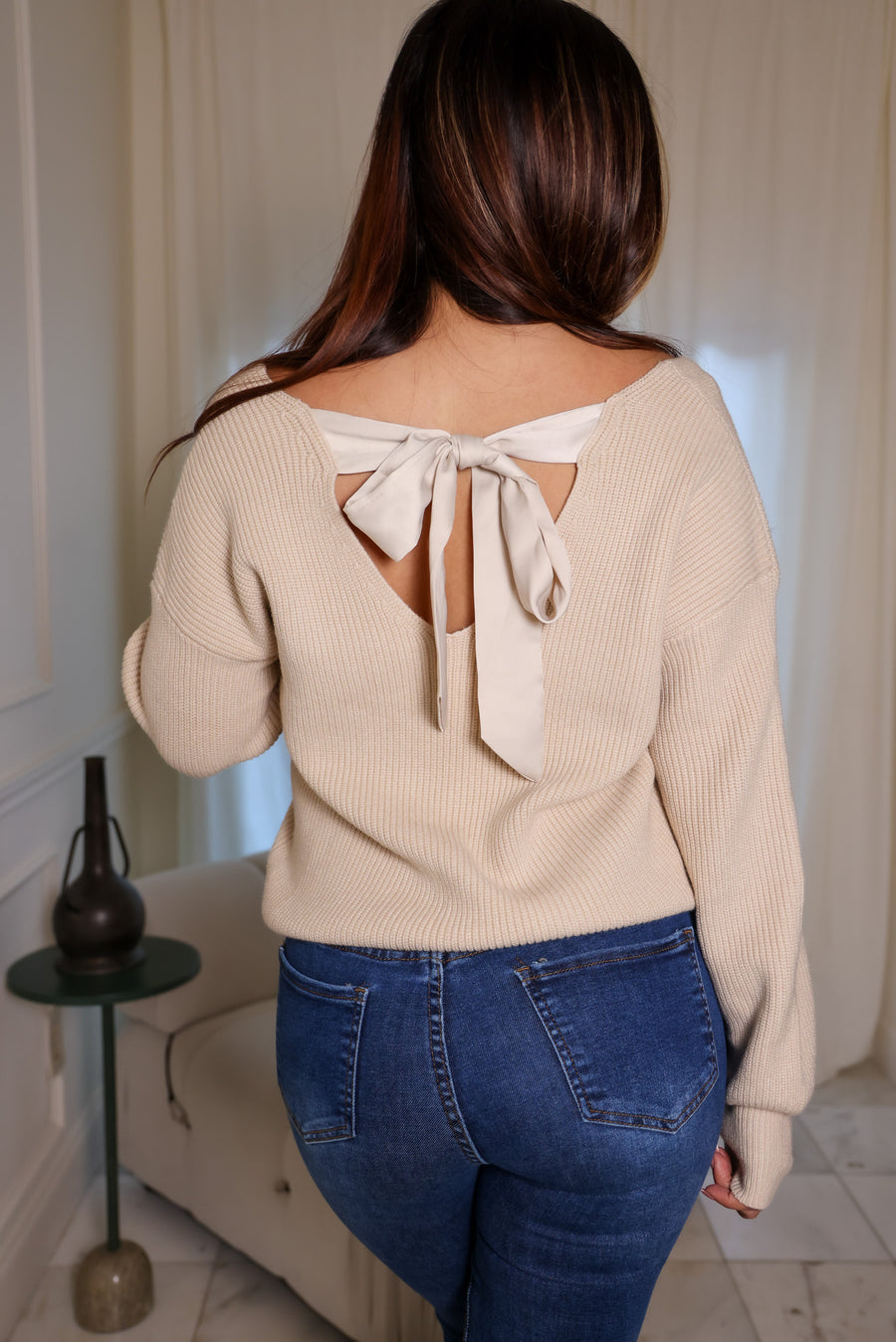 Beige Bow Sweater