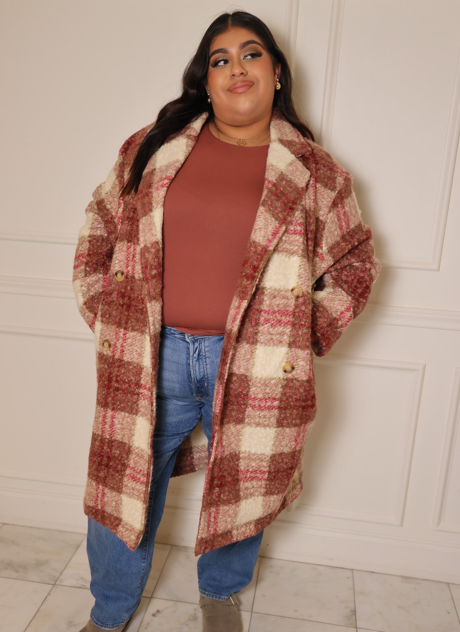 Oversized Plaid Button Down Coat