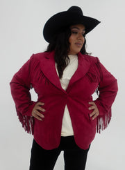 Burgundy Suede Fringe Blazer