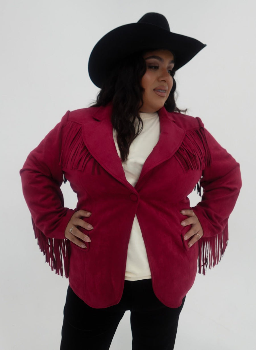 Burgundy Suede Fringe Blazer