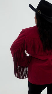 Burgundy Suede Fringe Blazer