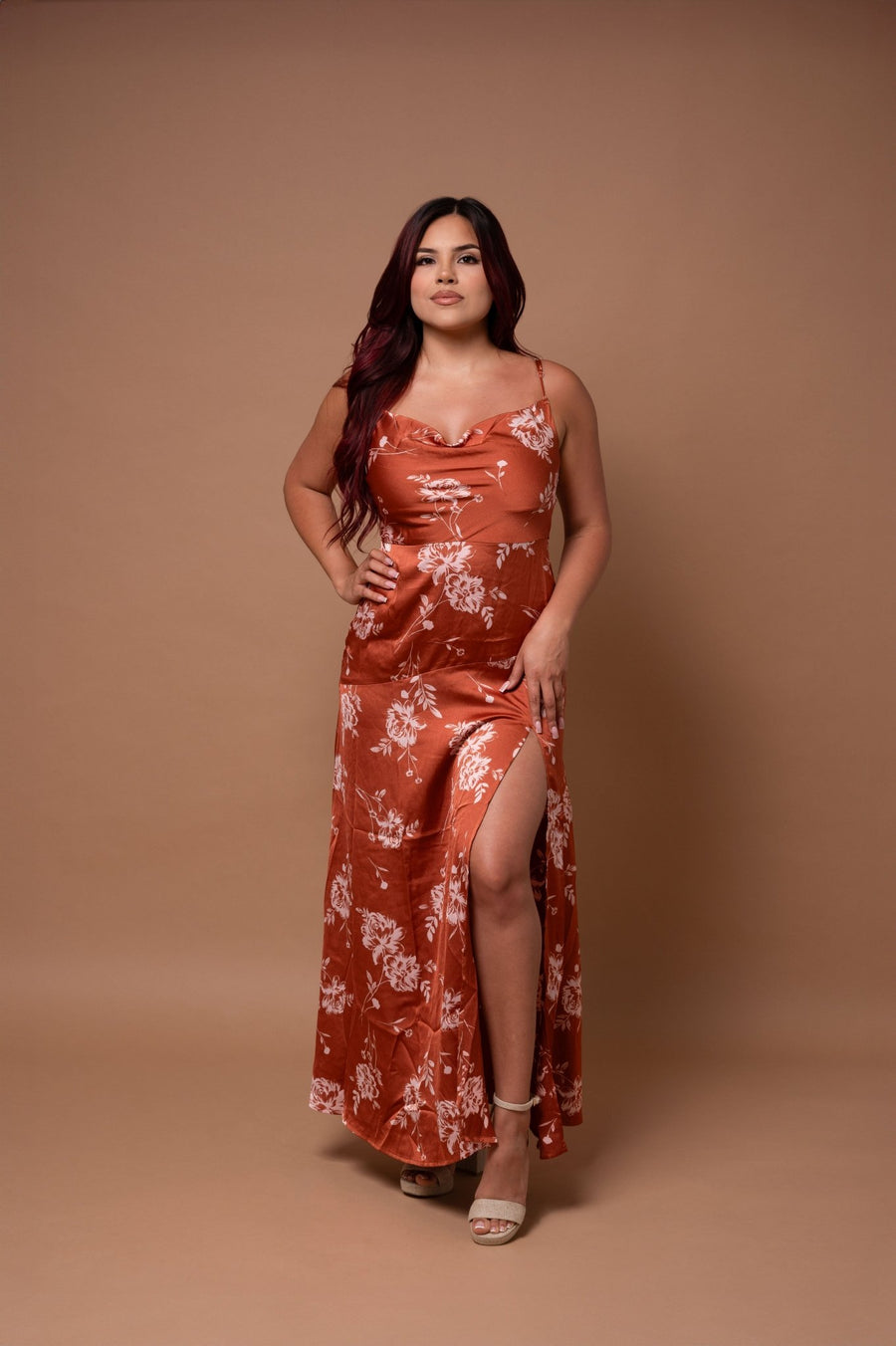 Floral Satin Maxi Dress