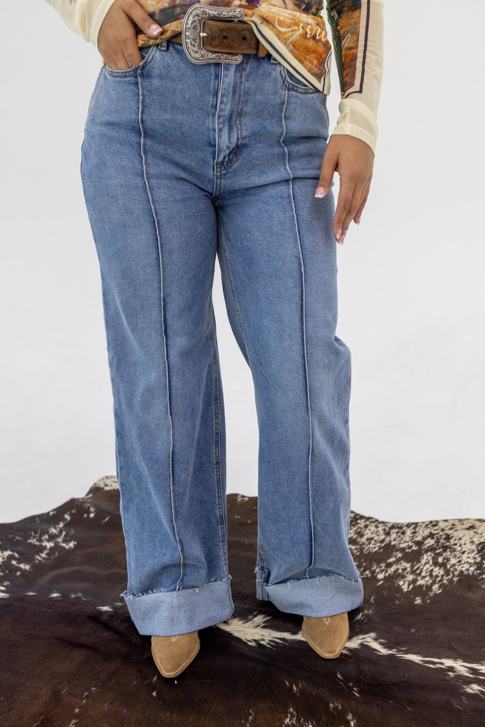 Folded Wide Leg Jeans