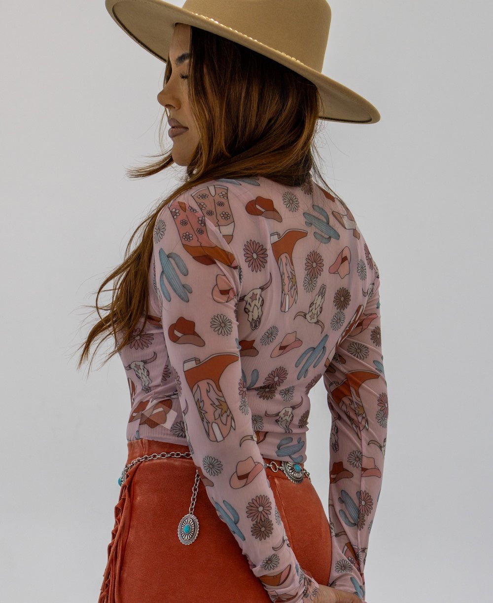 Pink Western Print Bodysuit